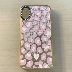 Pink leopard iPhone X case with moving glitter
